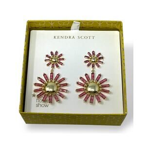 Kendra Scott Madison Flower Show Dangle Earrings Pink Gold NWT $198 Boxed